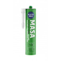 Grön 290 ml Kiilto Masa universell lim- och tätningsmassa i tub med vit applikator.