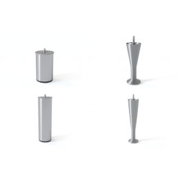 Gray metal round and conical table legs, modern design.