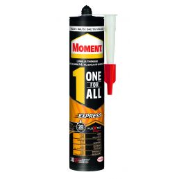 Svart Moment One For All Express monteringslim, 390 g, snabbtorkande (20 minuter) och flexibel.