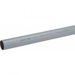 Grey sewer pipe without a coupling, featuring printed specification text.