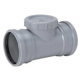 Halli värvi 110mm kanalisatsiooni puhastusmuhv kolme ühendusega.