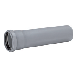 Gray plastic sewer pipe with a coupling, diameter 75 mm, length 2 meters.