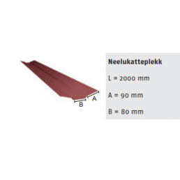 Punainen metallinen kattopelti, pituus 2000 mm, korkeus 80 mm, leveys 90 mm.