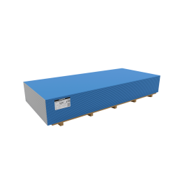 Blå vindskyddsskiva med texturerad yta och mått 1200x3000 mm, utrustad med en metallögla.