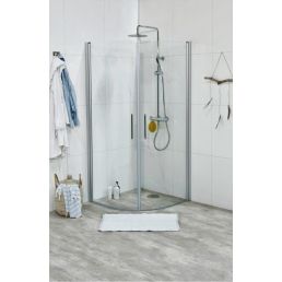 Modern shower corner from the Fix Trend R series, with clear glass and a silver frame, including a mixer and a shower head.