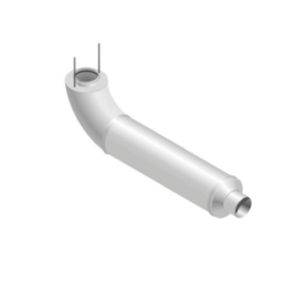 White Uponor Decibel floor bend used in piping systems, featuring two protruding metal pins at one end.