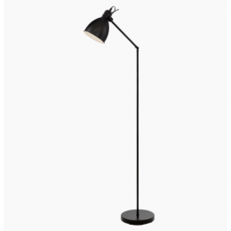 Svart golvlampa Priddy, 1x40W E27, med flexibel arm och konformad skärm.