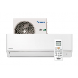 Valge Panasonic õhksoojuspump, mudel CZZKE, digitaalse juhtpaneeliga