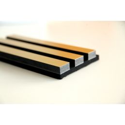 Three acoustic rib panels with a gold, silver, and black finish and black felt covering.