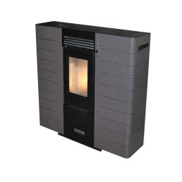 Black air heating pellet stove CentroPelet ZS10 from Centrometal, 9 kW, modern design, glass viewing window.