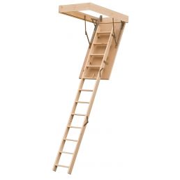 Attic hatch and ladder LEX30, beige, wooden ladder attached to a metal-framed sliding hatch.