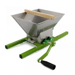 7L stainless steel fruit crusher with green legs and a black handle.