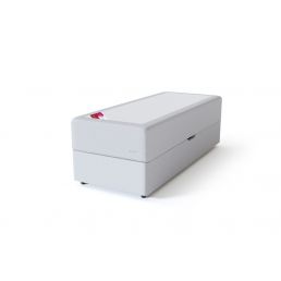 White two-piece daybed with integrated storage space.