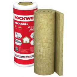 Rockwool rolled stone wool, with a thickness of 100-150 mm, packaged in red and white.