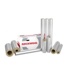 Set med flera rullar och rörisolering, Rockwool-märke, aluminiumfolie, tjocklek 20 mm, för rör från 15 mm till 64 mm.