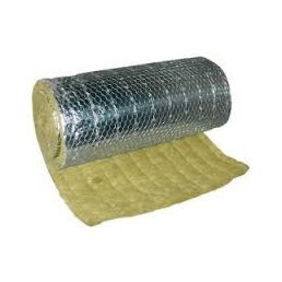 Roll of yellow rockwool insulation mat with a silver aluminum coating, intended for use in ventilation systems.