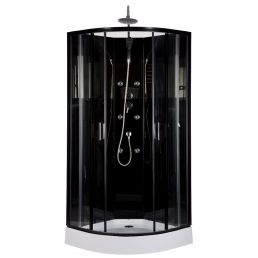 Harma Black Onyx shower cabin with a black finish, dimensions 85x85x220 cm, equipped with multiple shower nozzles.
