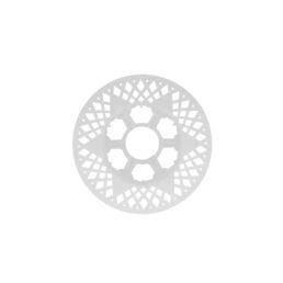 Vit infällbar fasadpluggskiva med en diameter på 110 mm, dekorerad med mönster.