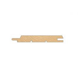 A rectangular, light brown wooden wall panel board with a smooth surface, grooves, and notches along the longer sides.