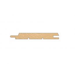 Light brown wooden panel, rectangular in shape, 12 × 120 mm, with a tongue on one end, a groove on the other, and two small notches in the middle.