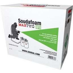 Valge ja roheline Soudafoam MAXTWO HFO vahupakendi pappkarp. Pakendil on toote logo, kasutusnäidis ja veebilehe aadress.