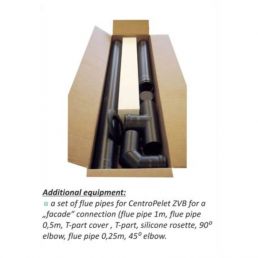 Savupiippusarja Centrometal ZV ja ZVB-uuneille, sisältää 1 m, 0,5 m ja 0,25 m putket, T-liittimen, silikonisen renkaan sekä 90° ja 45° kulmat.