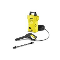 Kollane ja must Kärcher K 2 Basic survepesur koos pihustuspüstoli ja survevarrastega.