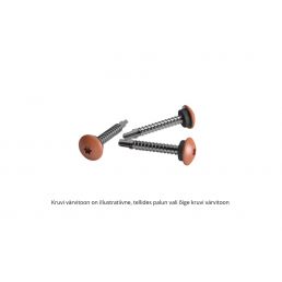 Tre silverfärgade skruvar med breda bruna rundade huvuden och gängad kropp, storlek 4,2x30 mm.