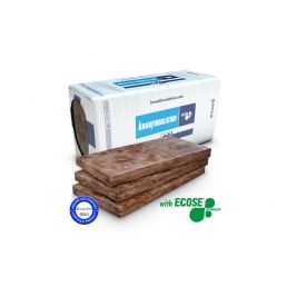 Pildil on pruunikas klaasvillaplaat, mis on ristkülikukujuline ja mõõtmetega umbes 610 mm. Taustal on valge-sinine pakend, samuti on näha silte ja logosid.