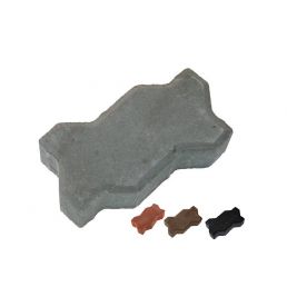 Grå trottoarsten formad som en lerpåse, finns i tre olika färger.