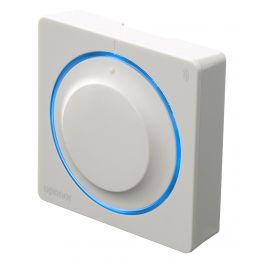 Valkoinen Uponor Smatrix Wave Standard T-165-termostaatti sinisellä LED-renkaalla.