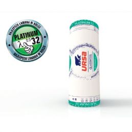 Valkoinen lasivilla rullalla, jossa on vihreä ja sininen etiketti sekä merkintä '32 PLATINUM'.