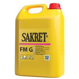 Yellow 5-liter canister of Sakret FM G primer concentrate.
