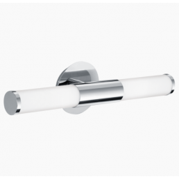 Modern chrome bathroom light fixture with a 2x40W E14 socket, tubular design.