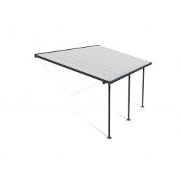 Terrassöverdrag med grå ram och klar täckning, modern och minimalistisk design.