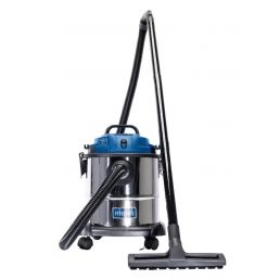 Sinise ja hõbedase Scheppach NTS 20 vee- ja tolmuimeja, puhumisfunktsiooniga. Kaasas voolik ja põrandaotsik.