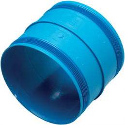 Sininen muovinen ilmanvaihtojatkos, jonka halkaisija on 200 mm ja jossa on ulkokierre molemmissa päissä.