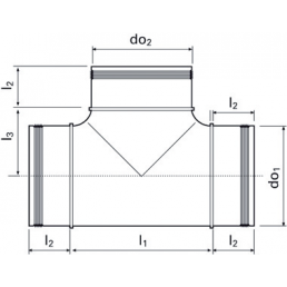 Tehniline joonis, mis näitab ventilatsiooni kolmikliite 125/125x90° mõõtmeid, sealhulgas ühenduste läbimõõtusid ja pikkuseid.