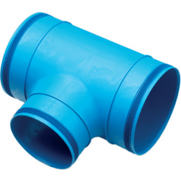 Sinine PVC ventilatsioonikolmik, mõõtmetega 125/100 mm ja 90-kraadise nurga all.