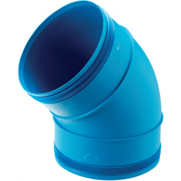 Blå ventilationsböj, 45° vinkel, 160 mm diameter.