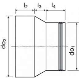 Ilmastointisiirtymäkappaleen tekninen piirros, mittoina 125-100 mm, jossa näkyvät eri mitat kuten l2, l3, l4, d01, d02.