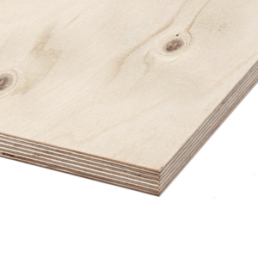 Sanded birch plywood with visible wood grain patterns and small knots. Size 1525x1525 mm, available thicknesses 4-21 mm.