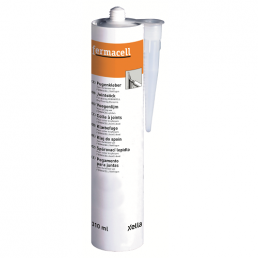 White cylindrical 310 ml Fermacell joint adhesive tube, with product information and brand logo.