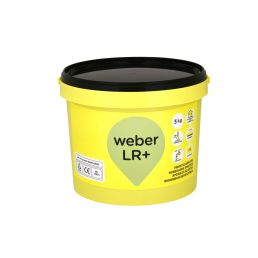 Gul rund plasthink med svart lock, etikett med texten 