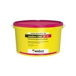 Kollane plastmassämber punase kaanega, millel on silikaatvärvi etikett ja Weberi logo.