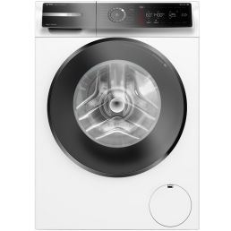 Vit Bosch WGB254A0SN frontmatad tvättmaskin med en stor svart dörrring och en digital kontrollpanel upptill.