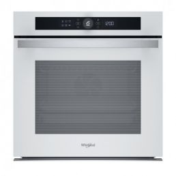 White built-in oven with a digital timer and control panel, glass oven door.